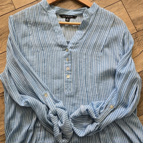 Zac & Rachel Blue And White Striped Womens Medium Blouse - Picture 7 of 10